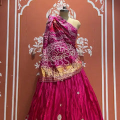 Pure Gazi Silk Dupatta Kacchi Patti with pure Gazi Silk kacchi patti Lehenga Pink / Free Size