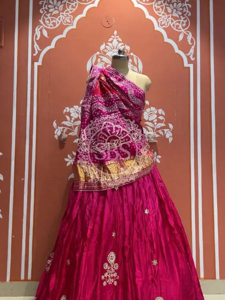 Pure Gazi Silk Dupatta Kacchi Patti with pure Gazi Silk kacchi patti Lehenga Pink / Free Size