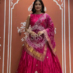 Pure Gazi Silk Dupatta Kacchi Patti with pure Gazi Silk kacchi patti Lehenga Pink / Free Size