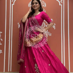 Pure Gazi Silk Dupatta Kacchi Patti with pure Gazi Silk kacchi patti Lehenga Pink / Free Size