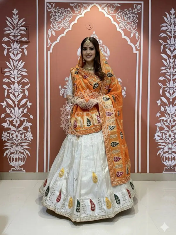 Pure gazi silk dupatta kacchi patti with pure tissue kacchi patti Lehenga