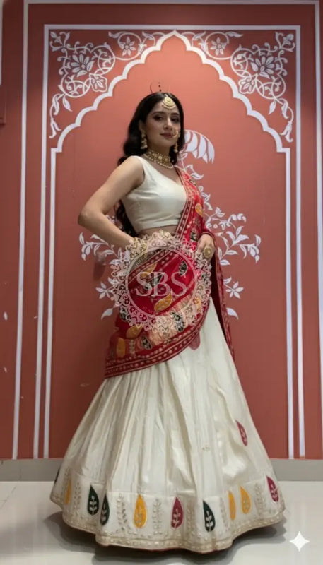 Pure gazi silk dupatta kacchi patti with pure tissue kacchi patti Lehenga