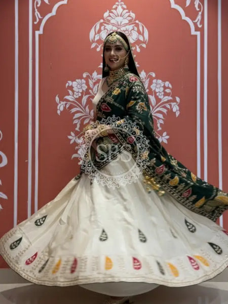 Pure gazi silk dupatta kacchi patti with pure tissue kacchi patti Lehenga