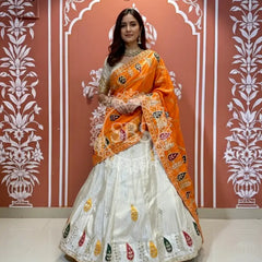 Pure gazi silk dupatta kacchi patti with pure tissue kacchi patti Lehenga