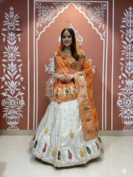 Pure gazi silk dupatta kacchi patti with pure tissue kacchi patti Lehenga