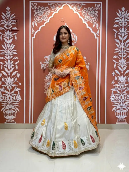 Pure gazi silk dupatta kacchi patti with pure tissue kacchi patti Lehenga