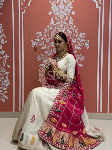 Pure gazi silk dupatta kacchi patti with pure tissue kacchi patti Lehenga