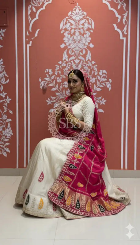 Pure gazi silk dupatta kacchi patti with pure tissue kacchi patti Lehenga