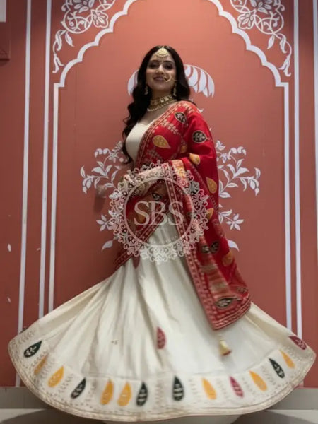 Pure gazi silk dupatta kacchi patti with pure tissue kacchi patti Lehenga