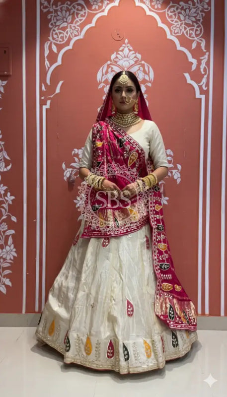 Pure gazi silk dupatta kacchi patti with pure tissue kacchi patti Lehenga