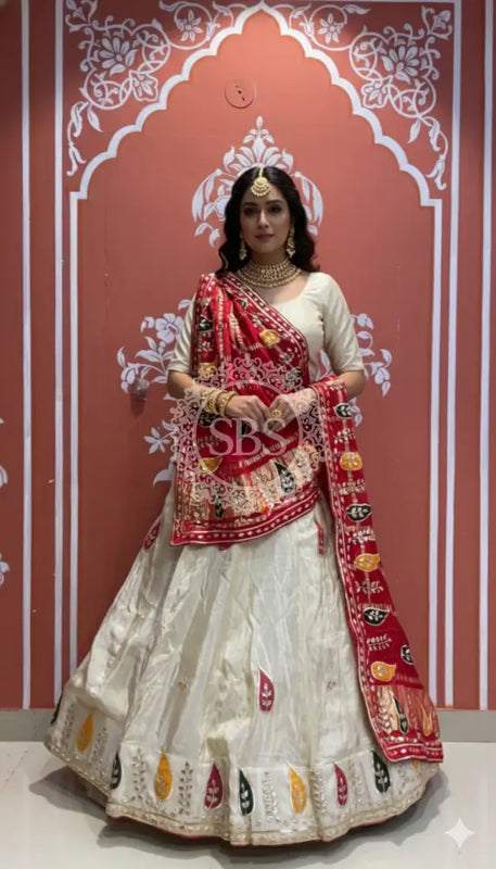 Pure gazi silk dupatta kacchi patti with pure tissue kacchi patti Lehenga