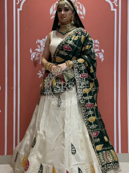 Pure gazi silk dupatta kacchi patti with pure tissue kacchi patti Lehenga