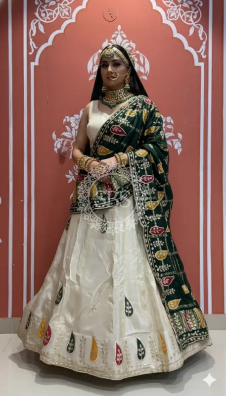 Pure gazi silk dupatta kacchi patti with pure tissue kacchi patti Lehenga