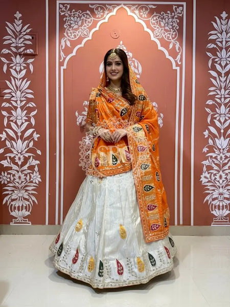 Pure gazi silk dupatta kacchi patti with pure tissue kacchi patti Lehenga