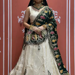 Pure gazi silk dupatta kacchi patti with pure tissue kacchi patti Lehenga