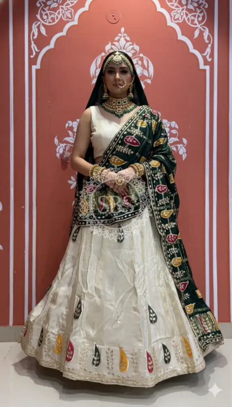 Pure gazi silk dupatta kacchi patti with pure tissue kacchi patti Lehenga