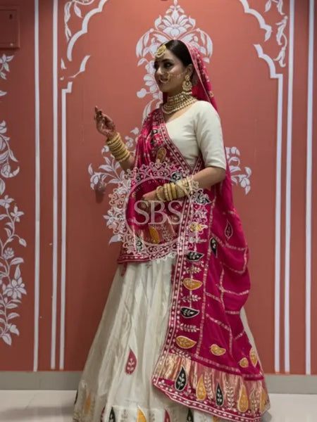 Pure gazi silk dupatta kacchi patti with pure tissue kacchi patti Lehenga