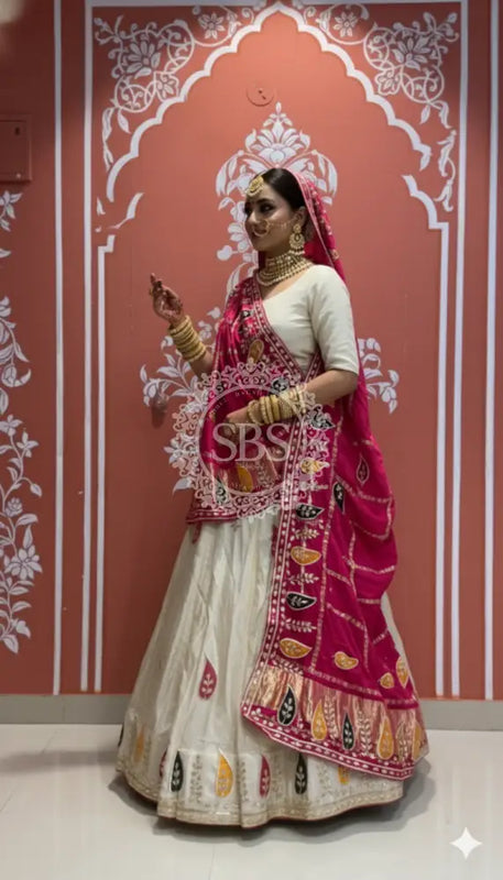 Pure gazi silk dupatta kacchi patti with pure tissue kacchi patti Lehenga