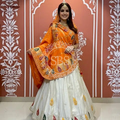 Pure gazi silk dupatta kacchi patti with pure tissue kacchi patti Lehenga