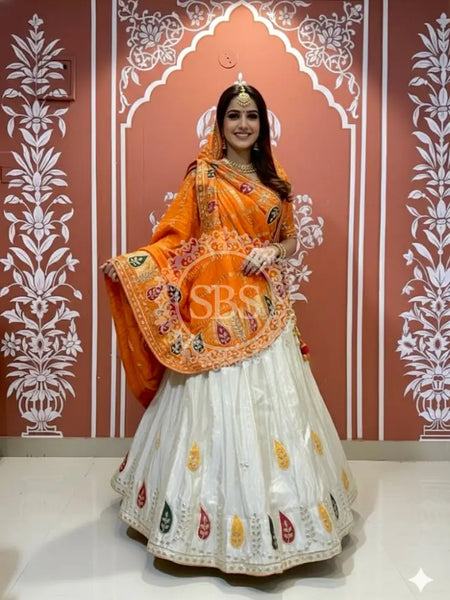 Pure gazi silk dupatta kacchi patti with pure tissue kacchi patti Lehenga