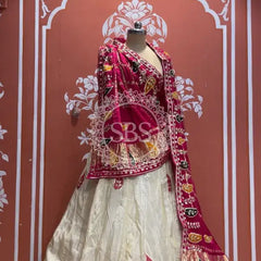 Pure gazi silk dupatta kacchi patti with pure tissue kacchi patti Lehenga Pink / Free Size