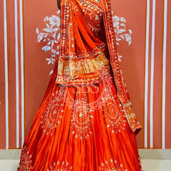 PURE GAZI SILK GOTA PATTI LEHENGA Orange / Free Size