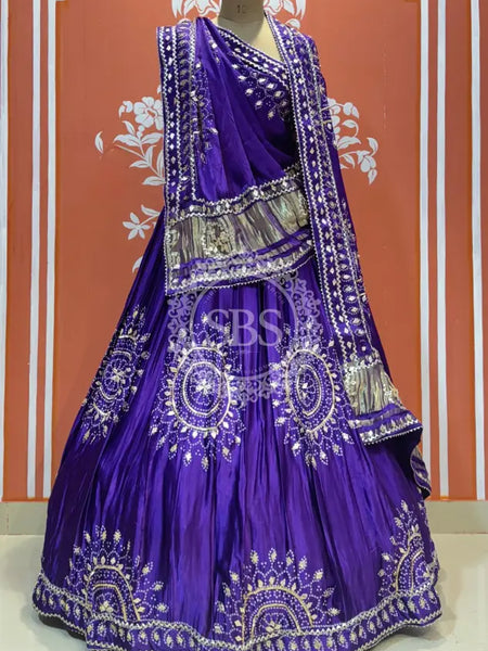 PURE GAZI SILK GOTA PATTI LEHENGA Purple / Free Size
