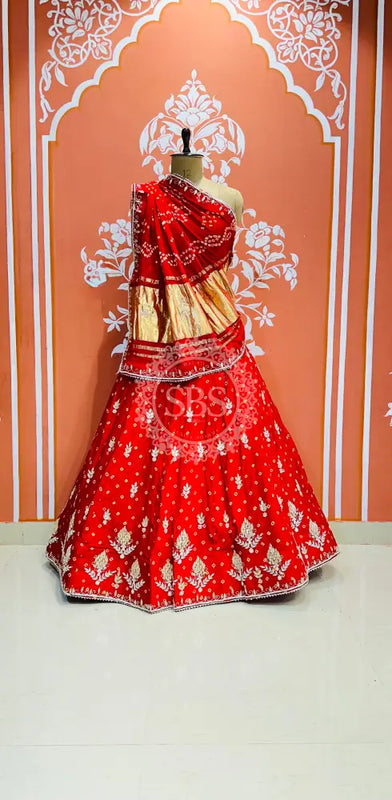 PURE GAZI SILK HANDWORK GOTA PATTI LEHENGA
