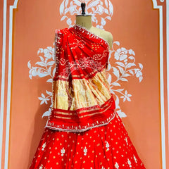 PURE GAZI SILK HANDWORK GOTA PATTI LEHENGA