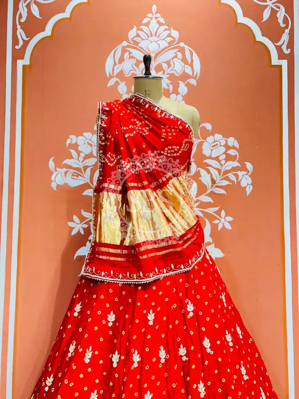 PURE GAZI SILK HANDWORK GOTA PATTI LEHENGA