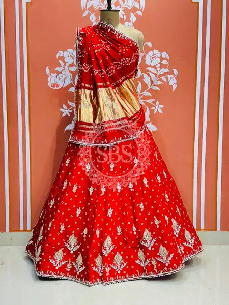 PURE GAZI SILK HANDWORK GOTA PATTI LEHENGA