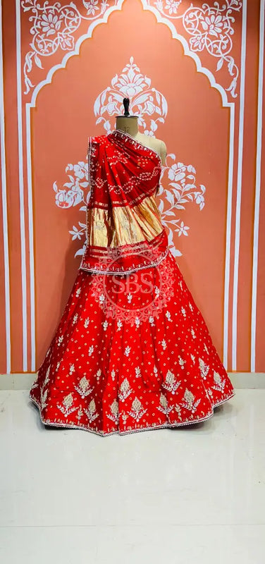PURE GAZI SILK HANDWORK GOTA PATTI LEHENGA
