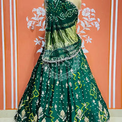 PURE GAZI SILK HANDWORK GOTA PATTI LEHENGA Green / Free Size