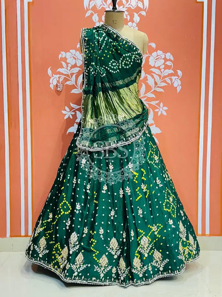 PURE GAZI SILK HANDWORK GOTA PATTI LEHENGA Green / Free Size