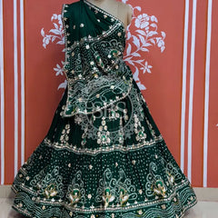 PURE GAZI SILK HANDWORK GOTA PATTI LEHENGA Green / Free Size