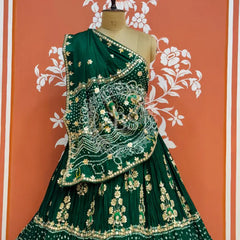 PURE GAZI SILK HANDWORK GOTA PATTI LEHENGA Green / Free Size
