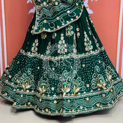 PURE GAZI SILK HANDWORK GOTA PATTI LEHENGA Green / Free Size