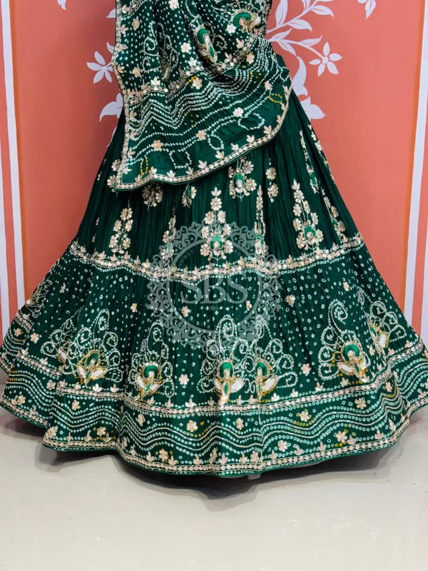 PURE GAZI SILK HANDWORK GOTA PATTI LEHENGA Green / Free Size