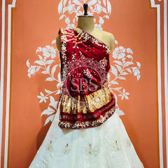 PURE GAZI SILK HANDWORK GOTA PATTI LEHENGA Maroon & White / Free Size