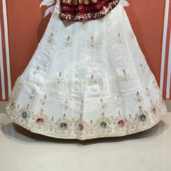 PURE GAZI SILK HANDWORK GOTA PATTI LEHENGA Maroon & White / Free Size