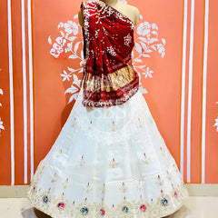PURE GAZI SILK HANDWORK GOTA PATTI LEHENGA Maroon & White / Free Size