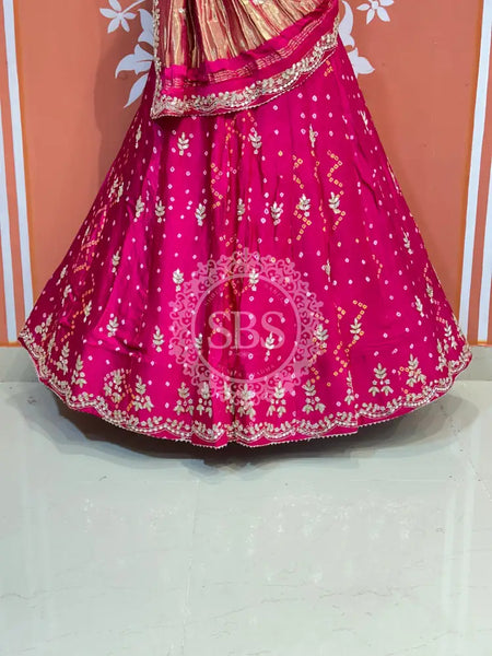 PURE GAZI SILK HANDWORK GOTA PATTI LEHENGA Rani / Free Size