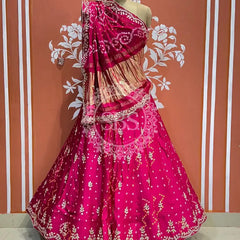 PURE GAZI SILK HANDWORK GOTA PATTI LEHENGA Rani / Free Size