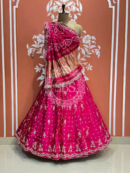 PURE GAZI SILK HANDWORK GOTA PATTI LEHENGA Rani / Free Size