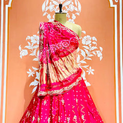 PURE GAZI SILK HANDWORK GOTA PATTI LEHENGA Rani / Free Size