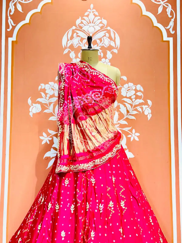 PURE GAZI SILK HANDWORK GOTA PATTI LEHENGA Rani / Free Size