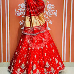 PURE GAZI SILK HANDWORK GOTA PATTI LEHENGA Red / Free Size