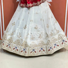 PURE GAZI SILK HANDWORK GOTA PATTI LEHENGA Red & White / Free Size