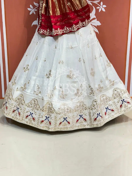 PURE GAZI SILK HANDWORK GOTA PATTI LEHENGA Red & White / Free Size