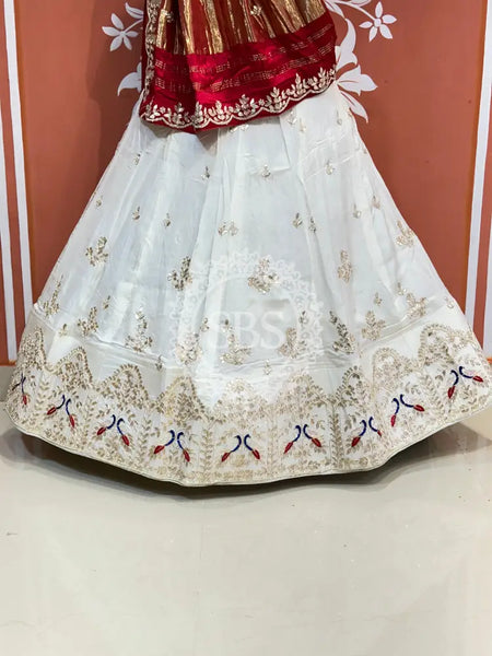 PURE GAZI SILK HANDWORK GOTA PATTI LEHENGA Red & White / Free Size